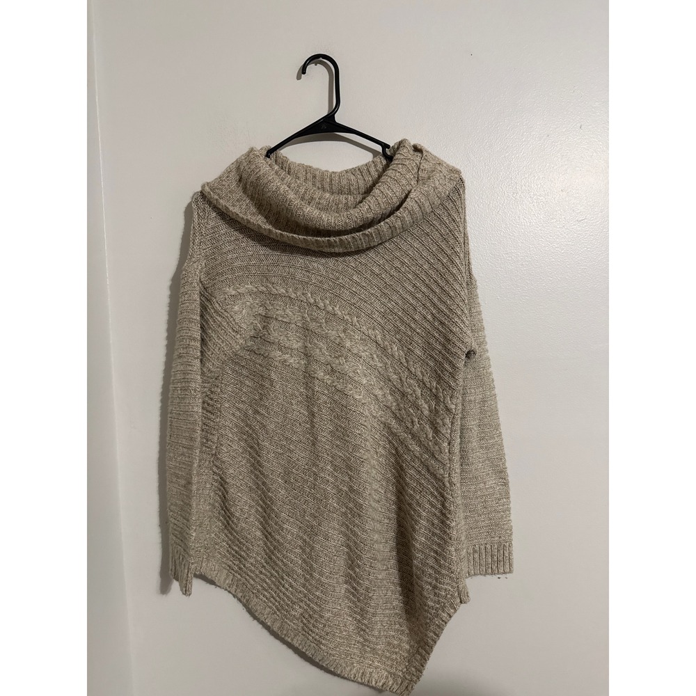Verve Ami Womens Cowl Neck Asymmetrical Hem Cable Knit Sweater Beige Small